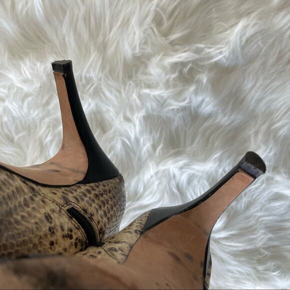 Cynthia Vincent | Magan Lace-Up Snake Embossed Leather Booties Stiletto Peep Toe - Picture 8 of 11